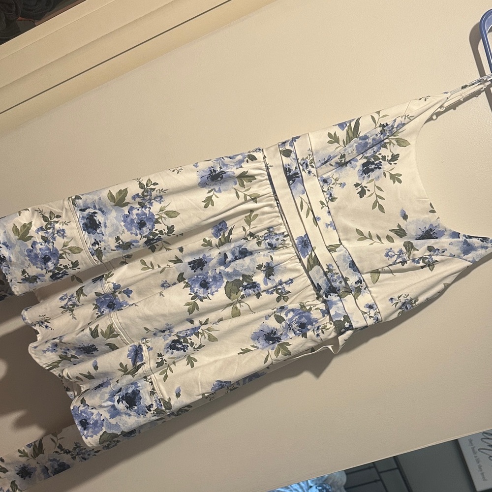 Francesca's Collections White Dress with Blue and Green Floral Design